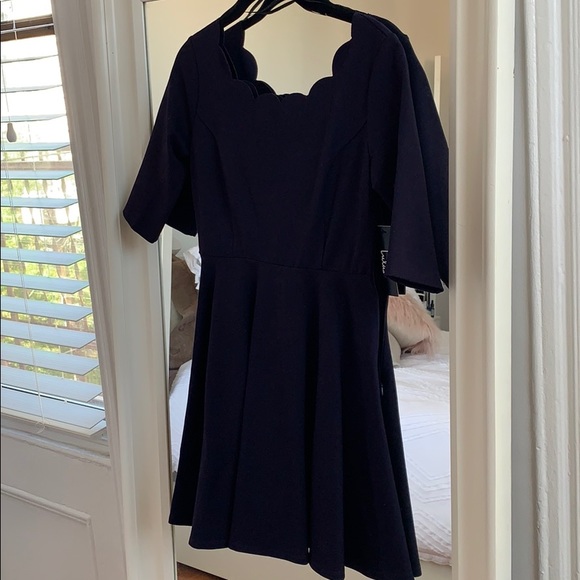 Lulu’s || Navy Scalloped Fit & Flare Dress - Picture 4 of 7